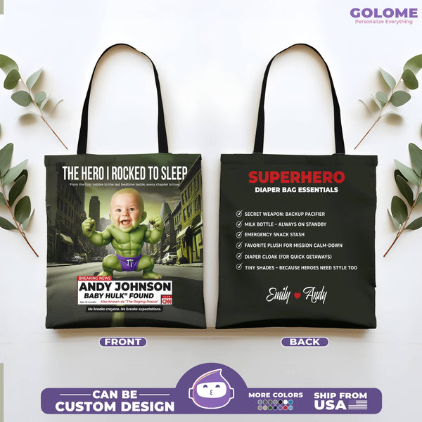 Personalized Baby Hulk Tote Bag – Funny Superhero Diaper Bag Gift for Mom & Baby